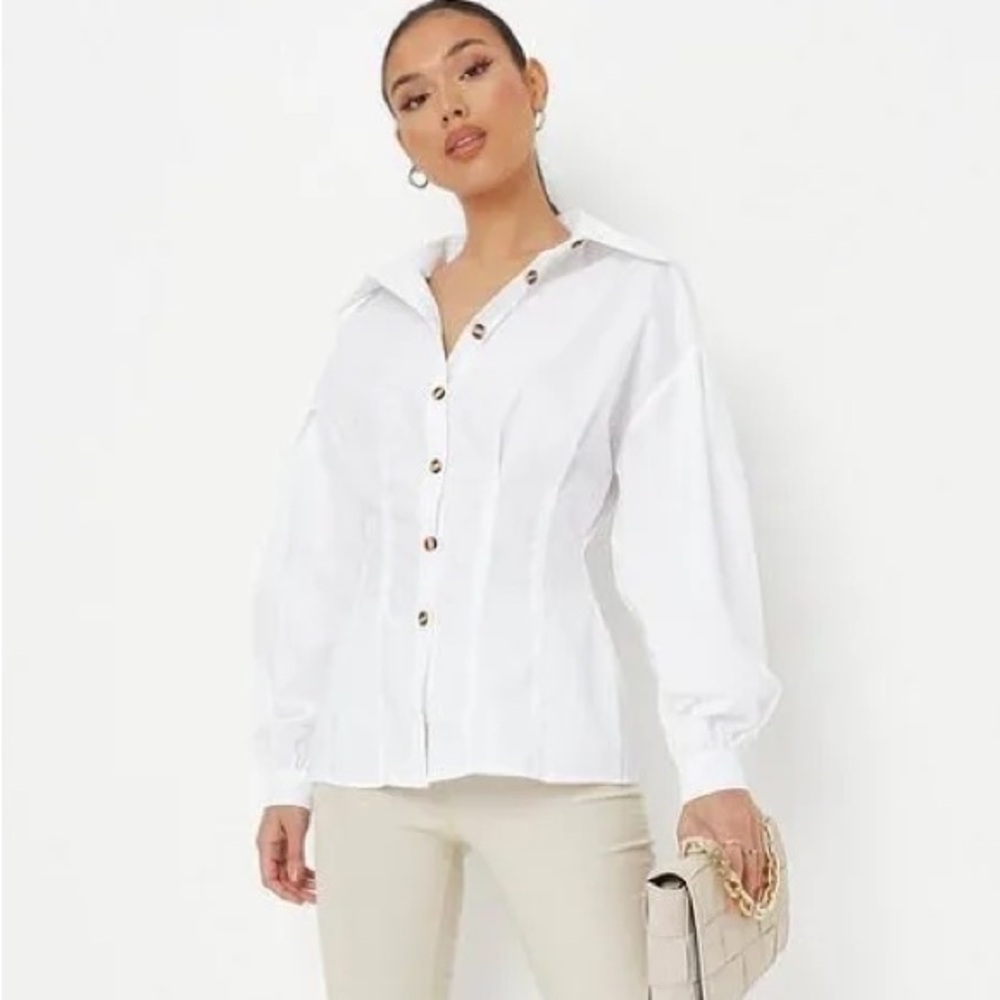 Missguided White Poplin Corset Shirt with Puff Sleeves